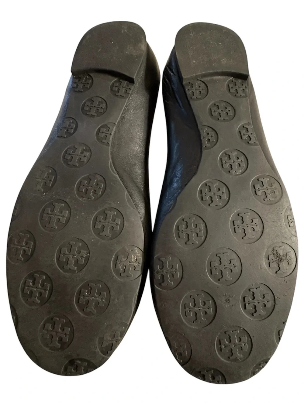 Tory Burch Black Leather Ballet Flats with Gold Logo Medallion